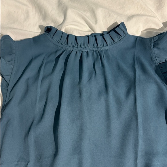 Ann Taylor Teal Ruffle Neck Blouse - Picture 2 of 4